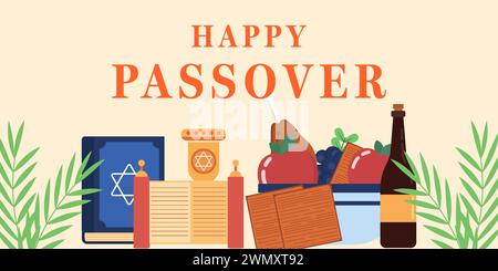 happy passover horizontal banner illustration vector design Stock Vector