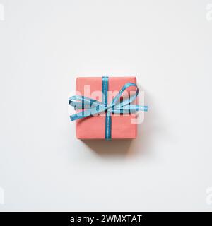 Pink gift box isolated on white background. top view Stock Photo