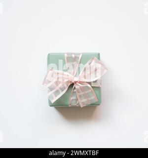 Green gift box isolated on white background. top view Stock Photo