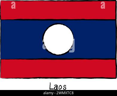 Analog hand-drawn world flag, Laos, Vector Illustration Stock Vector