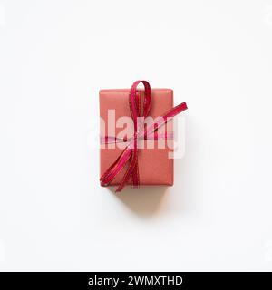 Red gift box isolated on white background. top view Stock Photo