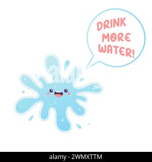 Drink more water drop of water, blot puddle vector illustration wow Stock Vector