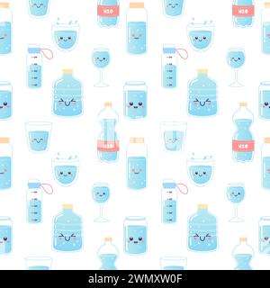 Water seamless pattern, soda, drink, bottle, can, h2o vector Stock Vector