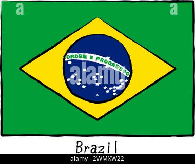 Analog hand-drawn world flag, Brazil, Vector Illustration Stock Vector