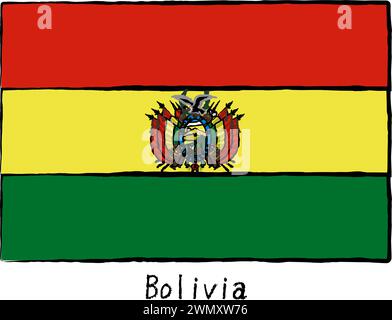 Analog hand-drawn world flag, Bolivia, Vector Illustration Stock Vector