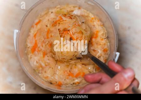 Sauerkraut in brine, crispy, juicy. fermented sauerkraut. healthy food. Vitamins Stock Photo