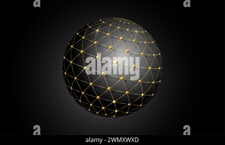 3D Global Connection. Gold Creative modern logo suitable for businesses related to digital or technological media. High-tech electronics and computer Stock Vector