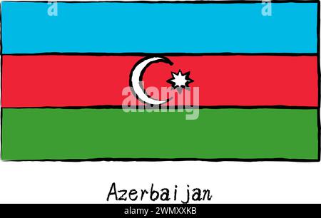 Analog hand-drawn world flag, Azerbaijan, Vector Illustration Stock Vector