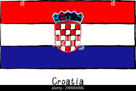 Analog hand-drawn world flag, Croatia, Vector Illustration Stock Vector