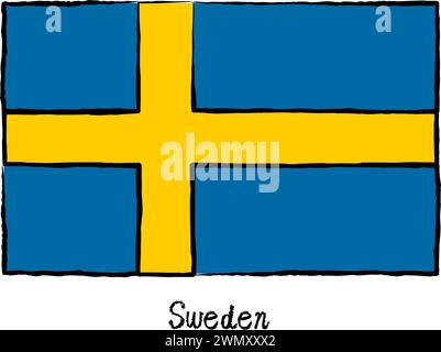 Analog hand-drawn world flag, Sweden, Vector Illustration Stock Vector