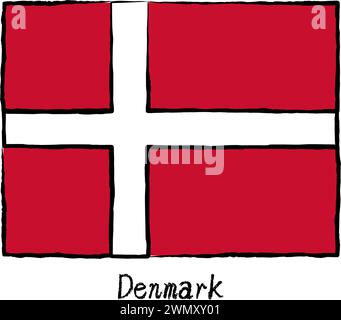Analog hand-drawn world flag, Denmark, Vector Illustration Stock Vector