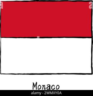Analog hand-drawn world flag, Monaco, Vector Illustration Stock Vector