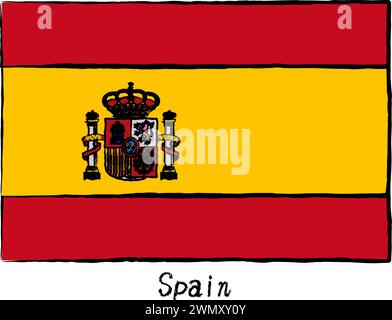 Analog hand-drawn world flag, Spain, Vector Illustration Stock Vector
