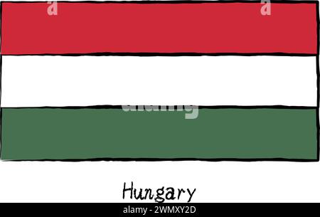 Analog hand-drawn world flag, Hungary, Vector Illustration Stock Vector