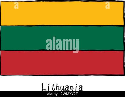 Analog hand-drawn world flag, Lithuania, Vector Illustration Stock Vector