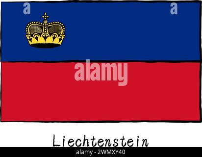 Analog hand-drawn world flag, Liechtenstein, Vector Illustration Stock Vector