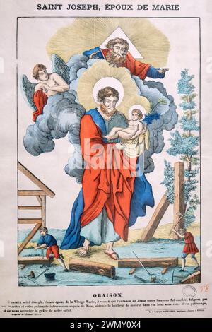 France, Vosges, Epinal, Image museum, permanent collection of more than 110,000 works, unique in Europe, Stencil colored woodcut, 1825, Saint Joseph, husband of Mary Stock Photo