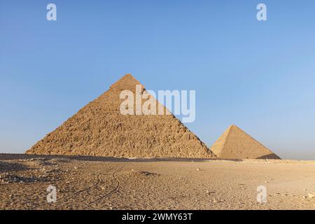 Egypt, Cairo, Guiza, Memphis and its necropolis, the pyramid fields from Giza to Dahshur listed as World Heritage by UNESCO, Chephren and Cheops pyramids Stock Photo
