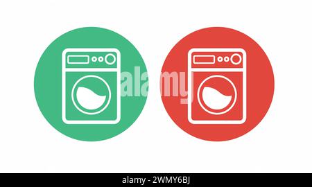 Washing machine green and red rounded icon or sign set. Vector isolated illustration Stock Vector