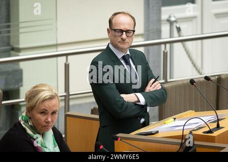 Brussels, Belgium. 28th Feb, 2024. Flemish Minister of Education and Animal Welfare and Sports Ben Weyts pictured during a plenary session of the Flemish Parliament in Brussels, Wednesday 28 February 2024. BELGA PHOTO JAMES ARTHUR GEKIERE Credit: Belga News Agency/Alamy Live News Stock Photo