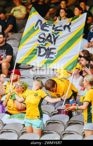 Melbourne, Victoria, Australia. 28th Feb, 2024. MELBOURNE, AUSTRALIA - FEBRUARY 28: Fan atmosphere during the AFC Women's Olympic Football Tournament Paris 2024 Asian Qualifier Round 3 match between Australia Matildas and Uzbekistan at Marvel Stadium on February 28, 2024 in Melbourne, Australia. (Credit Image: © Chris Putnam/ZUMA Press Wire) EDITORIAL USAGE ONLY! Not for Commercial USAGE! Stock Photo