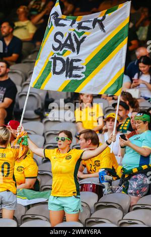 Melbourne, Victoria, Australia. 28th Feb, 2024. MELBOURNE, AUSTRALIA - FEBRUARY 28: Fan atmosphere during the AFC Women's Olympic Football Tournament Paris 2024 Asian Qualifier Round 3 match between Australia Matildas and Uzbekistan at Marvel Stadium on February 28, 2024 in Melbourne, Australia. (Credit Image: © Chris Putnam/ZUMA Press Wire) EDITORIAL USAGE ONLY! Not for Commercial USAGE! Stock Photo