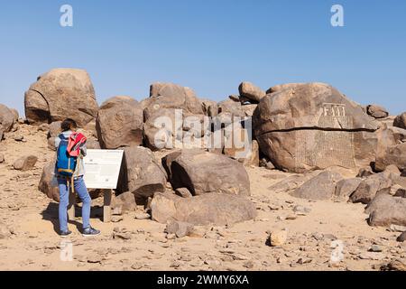 Egypt, Aswan, Sehel island, the Famine Stela Stock Photo