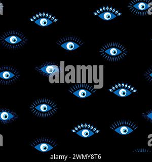 Evil eye Heavenly seamless pattern with suns, moons, stars, palms. For textiles, souvenirs, household goods Stock Vector