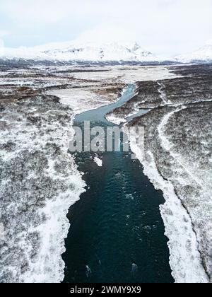 Iceland, South Coast, Brúarárfoss waterfalls (aerial view) Stock Photo