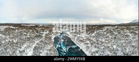 Iceland, South Coast, Brúarárfoss waterfalls (aerial view) Stock Photo