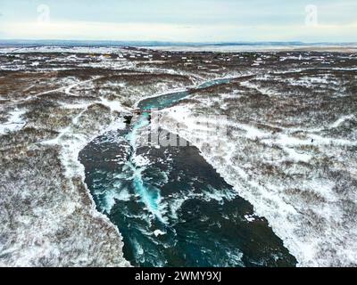 Iceland, South Coast, Brúarárfoss waterfalls (aerial view) Stock Photo