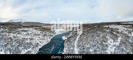 Iceland, South Coast, Brúarárfoss waterfalls (aerial view) Stock Photo