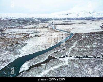 Iceland, South Coast, Brúarárfoss waterfalls (aerial view) Stock Photo