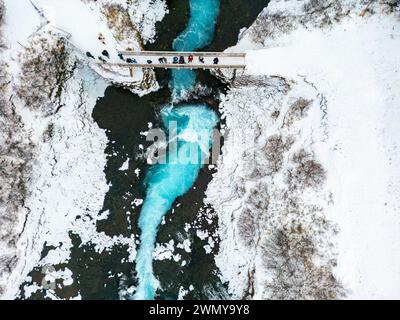 Iceland, South Coast, Brúarárfoss waterfalls (aerial view) Stock Photo