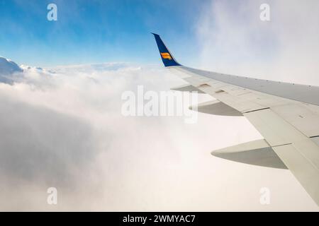 Iceland, view from an airplane above a sea of ​​clouds Stock Photo