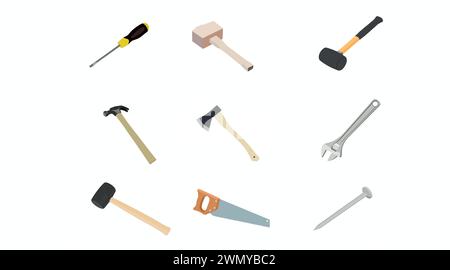 Vector Isolated Set of Tools. Icon Set isolated on a white background Stock Vector