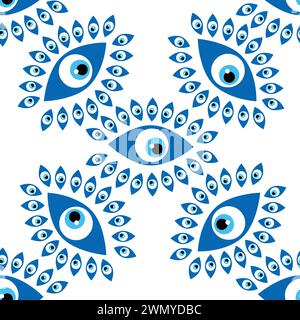 Seamless pattern with Turkish evil eye bead. Good luck. Turkish tile. Oriental ottoman design Stock Vector