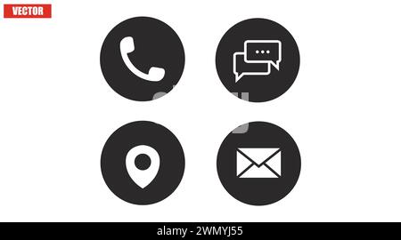 Contact Icon Set. Black and White Illustration of Different Contact icons for a website Stock Vector