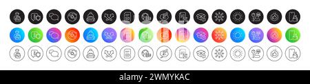 Copyright chat, Vinyl record and Video file line icons. For web app, printing. Round icon buttons. Vector Stock Vector