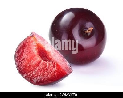 plum with leaf isolated white background Stock Photo