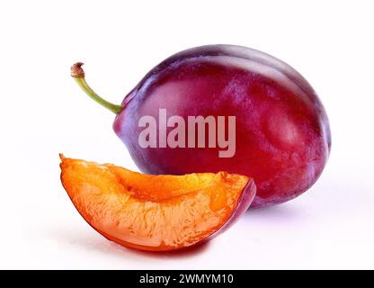 plum with leaf isolated white background Stock Photo