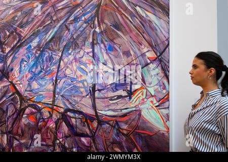 Sotheby's, London, UK. 28th Feb, 2024. Sotheby's first Modern & Contemporary Art auction of 2024 takes place on 6th March. Highlights include: Jadé Fadojutimi. A Sheltered Overthought, 2019, estimate: £300,000-400,000. Credit: Malcolm Park/Alamy Live News Stock Photo