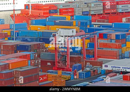 Salerno, Italy - June 27, 2014: Aerial View of Stacked Shipping Containers at Cargo Terminal Port. Stock Photo