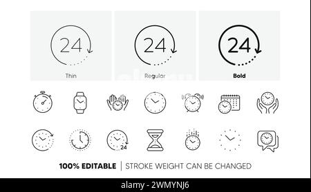 Time and clock line icons. Timer, Alarm and Smartwatch. Linear set. Line icons. Vector Stock Vector