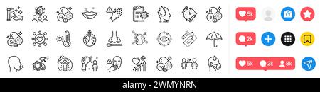 Coronavirus, Sick man and Dont touch line icons pack. For web app. Social media icons. Vector Stock Vector