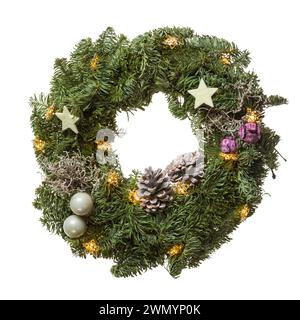Christmas wreath with star shaped lights isolated Stock Photo