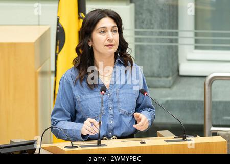 Brussels, Belgium. 28th Feb, 2024. Flemish Minister of Environment, Energy, Tourism and Justice Zuhal Demir pictured during a plenary session of the Flemish Parliament in Brussels, Wednesday 28 February 2024. BELGA PHOTO JAMES ARTHUR GEKIERE Credit: Belga News Agency/Alamy Live News Stock Photo