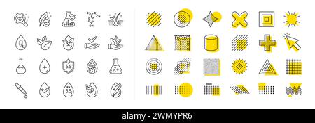 No artificial colors, Anti-dandruff flakes free line icons. Dermatologically tested, Organic. Design elements. Vector Stock Vector