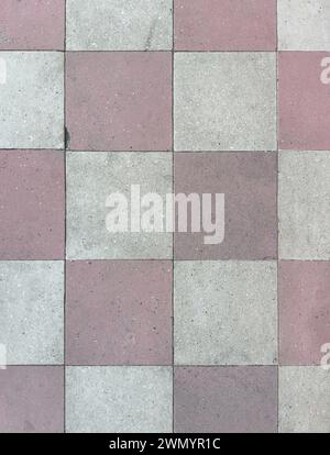 Square floor tiles red and gray color close up view Stock Photo