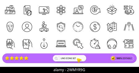 Qr code, Work home and Scroll down line icons for web app. Pictogram icon. Line icons. Vector Stock Vector